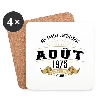 47 Ans Anniversaire Vintage Né(e) en Août 1975 - Dessous de verre (lot de 4) - blanc - Devant