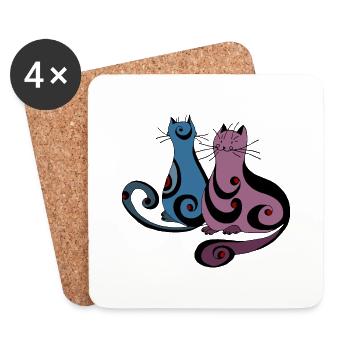 Chats - Dessous de verre (lot de 4) - blanc - Devant