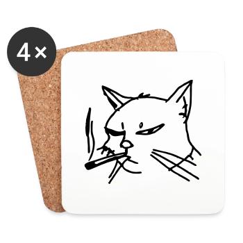 Smoking Cat Line Art - Dessous de verre (lot de 4) - blanc - Devant