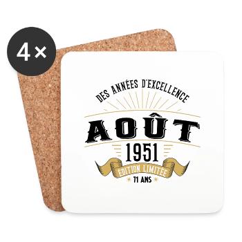 71 Ans Anniversaire Vintage Né(e) en Août 1951 - Dessous de verre (lot de 4) - blanc - Devant