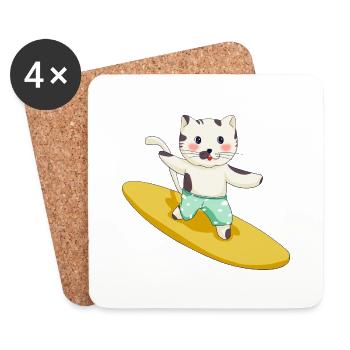 Funny Surf Cat - Coasters (set of 4) - white - Front