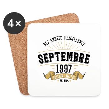 25 Ans Anniversaire Vintage Né(e) Septembre 1997 - Dessous de verre (lot de 4) - blanc - Devant