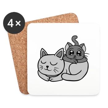 Freunde 2 Katzen aufeinander - Untersetzer (4er-Set) - Weiß - Vorne
