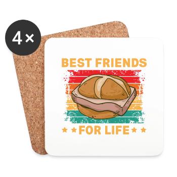 Leberkäse Meilleurs amis pour la vie - Dessous de verre (lot de 4) - blanc - Devant