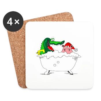 crocodile hippo bathtub christmas christmas - Coasters (set of 4) - white - Front
