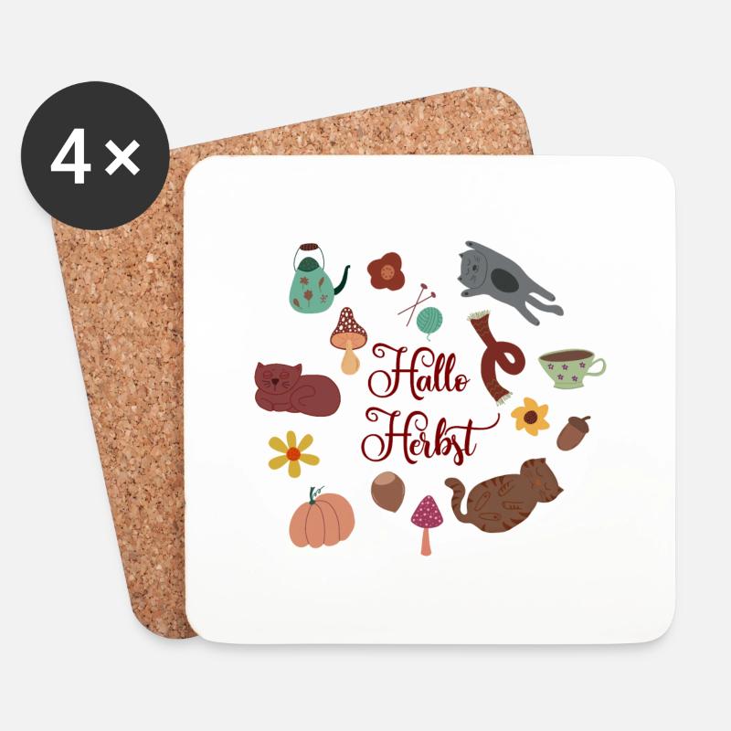 Hallo Herbst - Untersetzer (4er-Set) - Weiß