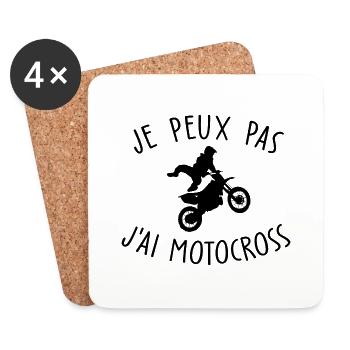 je peux pas j ai motocross / humour moto - Dessous de verre (lot de 4) - blanc - Devant