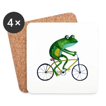 Frog On Bicycle - Coasters (set of 4) - white - Front