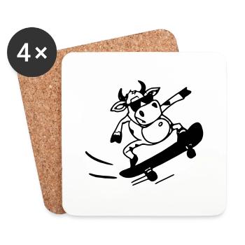 Vache Skateboard Idée Cadeau Drôle - Dessous de verre (lot de 4) - blanc - Devant