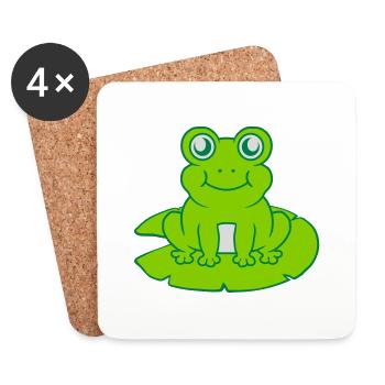 Frosch sitzt Seerose Seeblatt - Untersetzer (4er-Set) - Weiß - Vorne