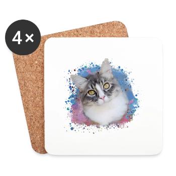 cat, colorful, watercolor, art, painting, graffiti, yellow - Coasters (set of 4) - white - Front