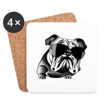 Chiens bouledogues avec lunettes de soleil motif cool - Dessous de verre (lot de 4) - blanc - Devant