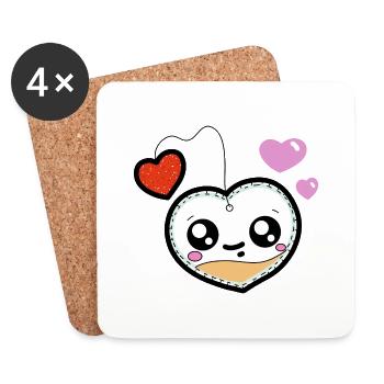 sac thé coeur couleurs - Dessous de verre (lot de 4) - blanc - Devant