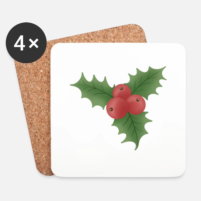 Weihnachten Mistelzweig mit roten Beeren - Untersetzer (4er-Set) - Weiß