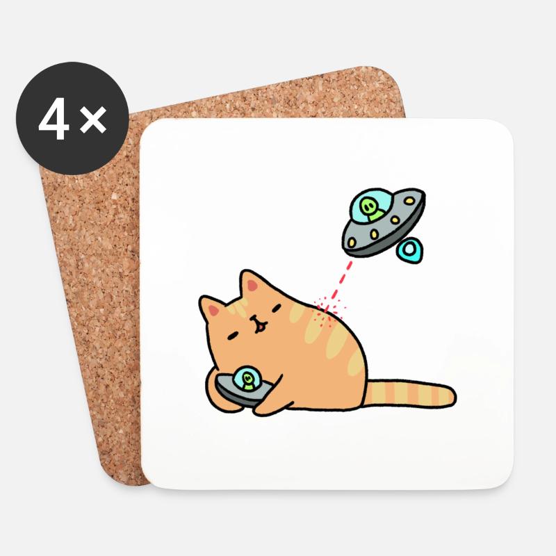 Katze mit UFOs - Untersetzer (4er-Set) - Weiß