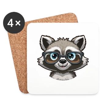 Cute cute raccoon with glasses - Coasters (set of 4) - white - Front