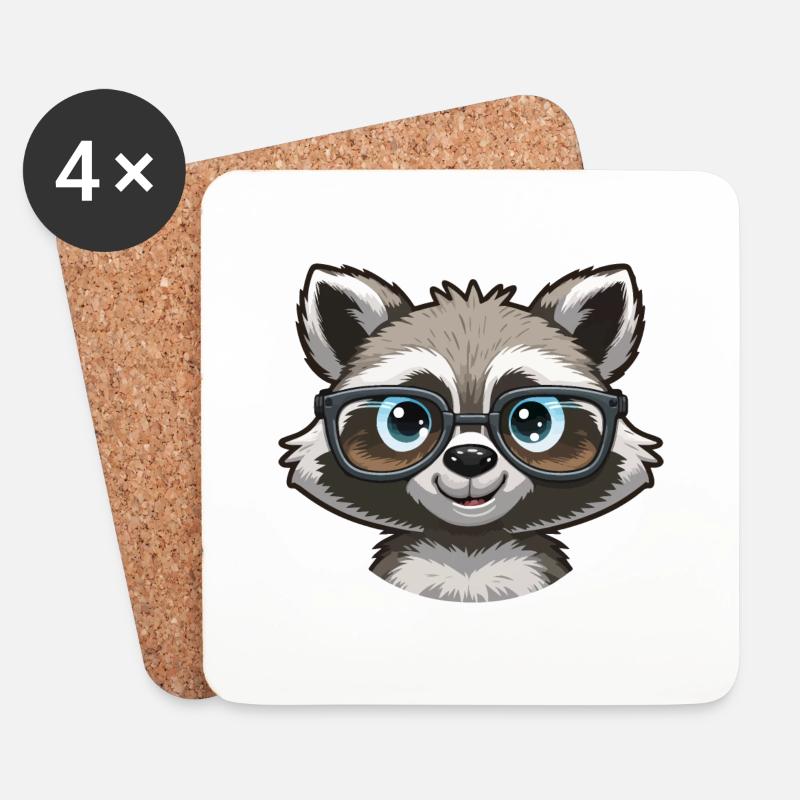 Niedlicher süßer Waschbär mit Brille - Untersetzer (4er-Set) - Weiß