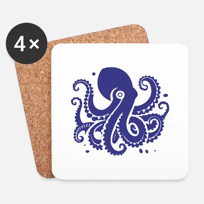 Oktopus in blau - Untersetzer (4er-Set) - Weiß