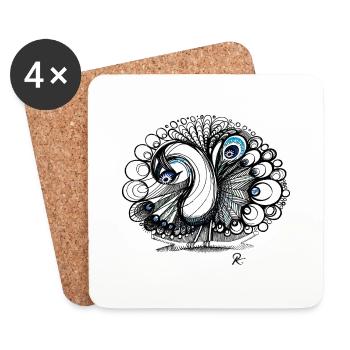 Pfau peacock psychedelisch - Untersetzer (4er-Set) - Weiß - Vorne