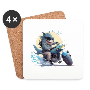 Nok the biker shark - Coasters (set of 4) - white - Front