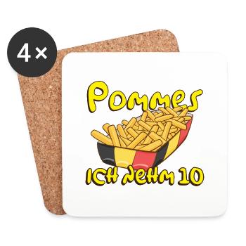 Pommes Ich nehm 10 Frites Geschenk Lustig - Untersetzer (4er-Set) - Weiß - Vorne