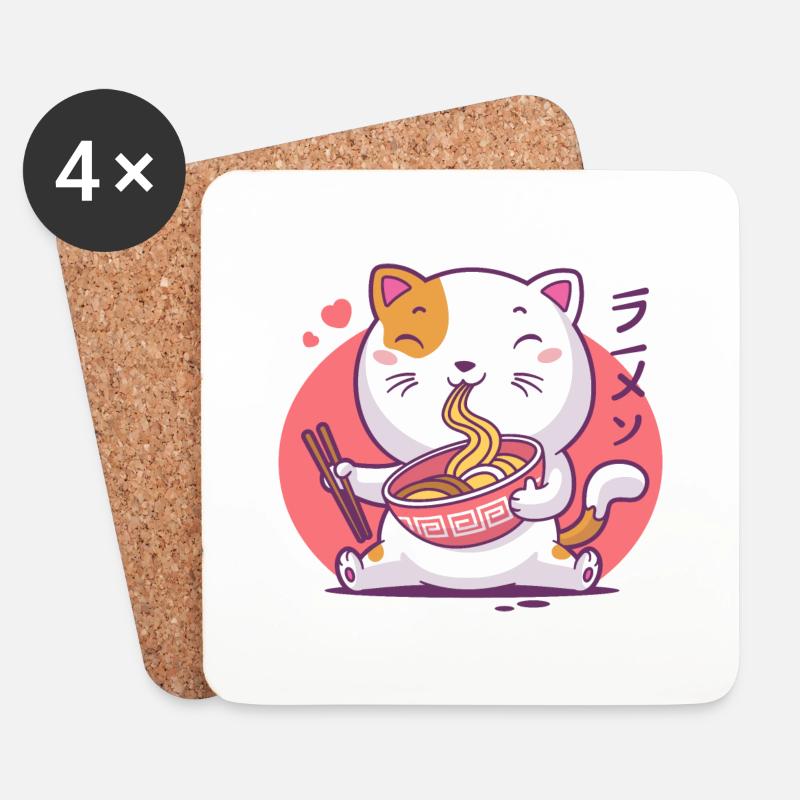 Katzen-Ramen - Untersetzer (4er-Set) - Weiß