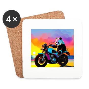 Panda on motorcycle at sunset - Coasters (set of 4) - white - Front