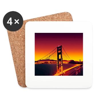 Coucher de soleil sur le Golden Gate Bridge de San Francisco - Dessous de verre (lot de 4) - blanc - Devant