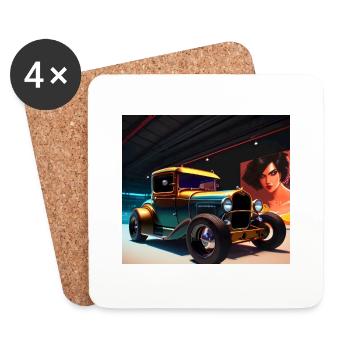 Hot Rod in der Nacht mit Sternenhimmel - Untersetzer (4er-Set) - Weiß - Vorne