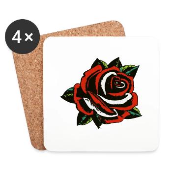 pink flower leaf 200323 A - Coasters (set of 4) - white - Front