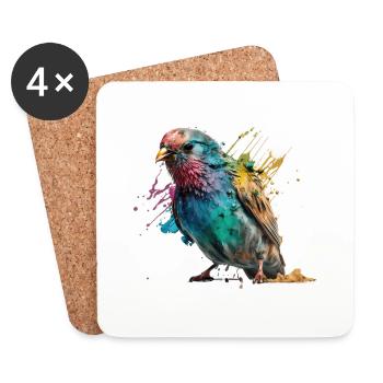 Colorful Little Bird Splash Art Design - pour tout le monde - Dessous de verre (lot de 4) - blanc - Devant