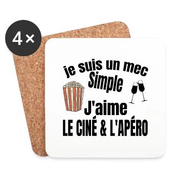 ciné et apéro - Dessous de verre (lot de 4) - blanc - Devant