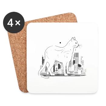 Katze Großstadt schwarz weiß Geschenk - Untersetzer (4er-Set) - Weiß - Vorne