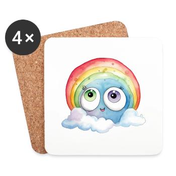 Rainbow Watercolor Drawing - Coasters (set of 4) - white - Front