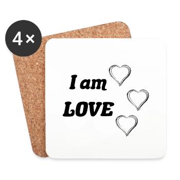 Je suis l’Amour avec des cœurs noirs - Dessous de verre (lot de 4) - blanc - Devant