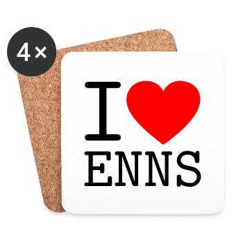 I Love Enns Minimalistisches Herz Souvenir - Untersetzer (4er-Set) - Weiß - Vorne