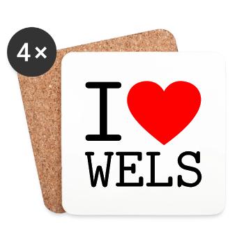 I Love Wels Minimalistisches Herz Souvenir - Untersetzer (4er-Set) - Weiß - Vorne