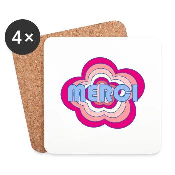MERCI. ANNIVERSAIRE. NAISSANCE. RETRAITE. MERCI - Dessous de verre (lot de 4) - blanc - Devant