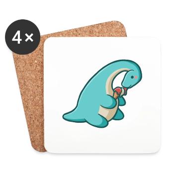 hugadino dino eats ice cream, cute dinosaur - Coasters (set of 4) - white - Front