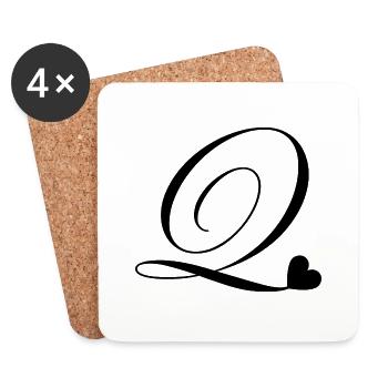 Buchstabe q Kalligraphie Herz - Untersetzer (4er-Set) - Weiß - Vorne
