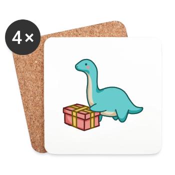 hugadino dino with gift, cute dinosaur - Coasters (set of 4) - white - Front