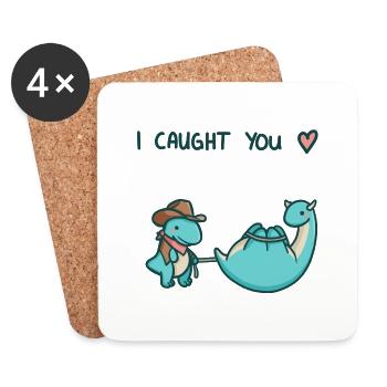 hugadino I caught you, süßer Dinosaurier, Dino - Untersetzer (4er-Set) - Weiß - Vorne