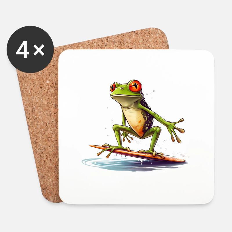 Frosch auf dem Surfbrett - Untersetzer (4er-Set) - Weiß