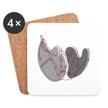 "Bagpipes", Boho Line Art Design, Series "Music" - Coasters (set of 4) - white - Front