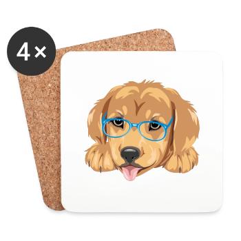 Lustiger Golden Retriever Welpe mit blauer Brille - Untersetzer (4er-Set) - Weiß - Vorne