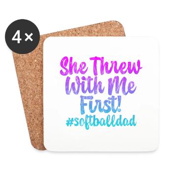 She Threw With Me First #softballdad 3 - Coasters (set of 4) - white - Front