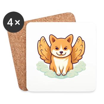 Shiba Inu dans les nuages avec des ailes d’ange - Dessous de verre (lot de 4) - blanc - Devant