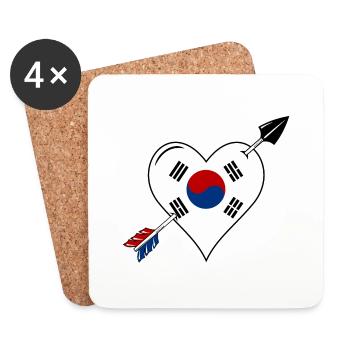 South Korea Flag Heart Love - Coasters (set of 4) - white - Front