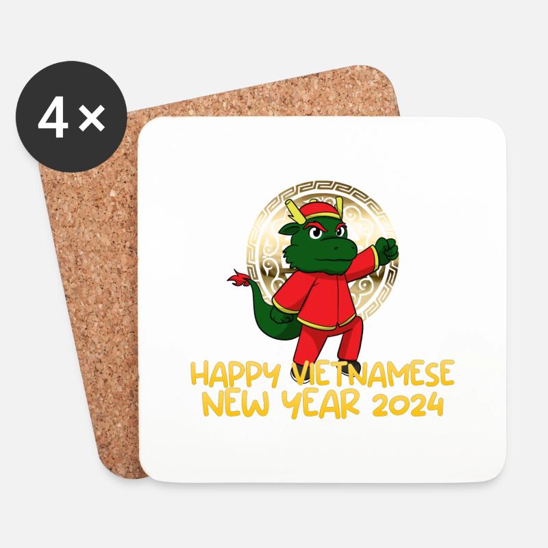 Vietnamesisches Neujahr Drache Vietnam I Geschenk - Untersetzer (4er-Set) - Weiß