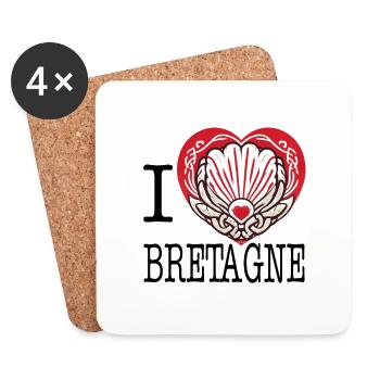 I Love Bretagne Heart Scallop Shell - Coasters (set of 4) - white - Front